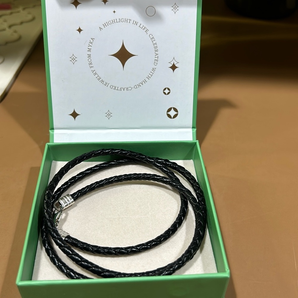 MYKA Braided Leather Bracelet for Men 8.26” Sterling silver clasp.